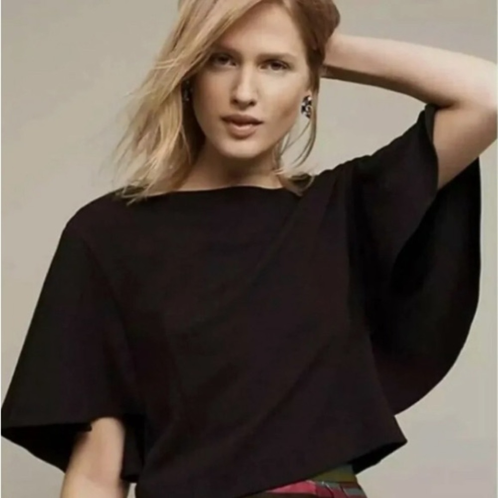 Anthropologie Eri + Ali Womens Viv Crop Top Size Small Black Flutter Sleeve